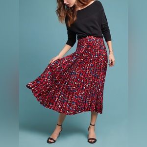 Anthropologie | FRNCH Red, Black & Blue Pleated Leopard Skirt, Size Medium